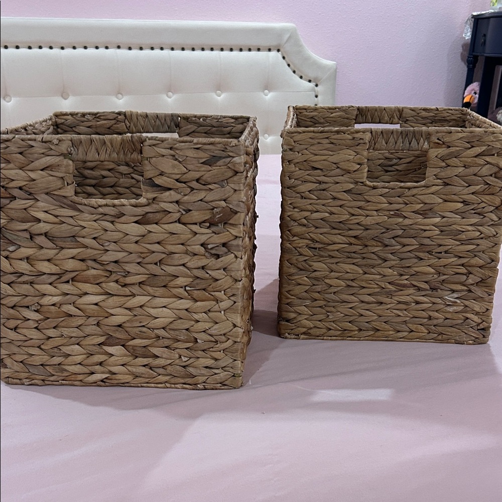 Pair of Natural Woven Storage Baskets